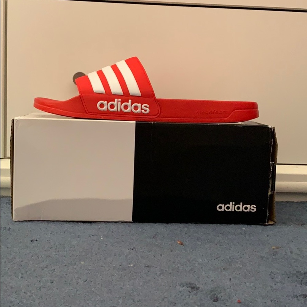 Red && White Adidas Slippers